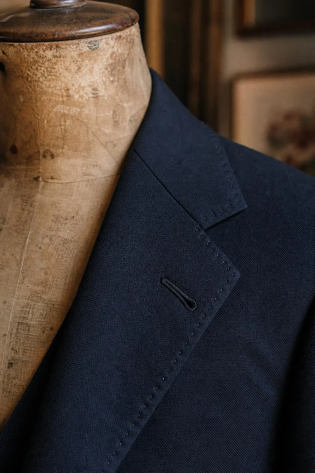 Detail: Perlmuttknöpfe und Paisley-Jacquard